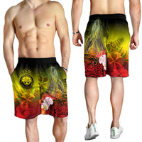 Federated States of Micronesia Men's Shorts - Humpback Whale with Tropical Flowers (Yellow) - Polynesian Pride