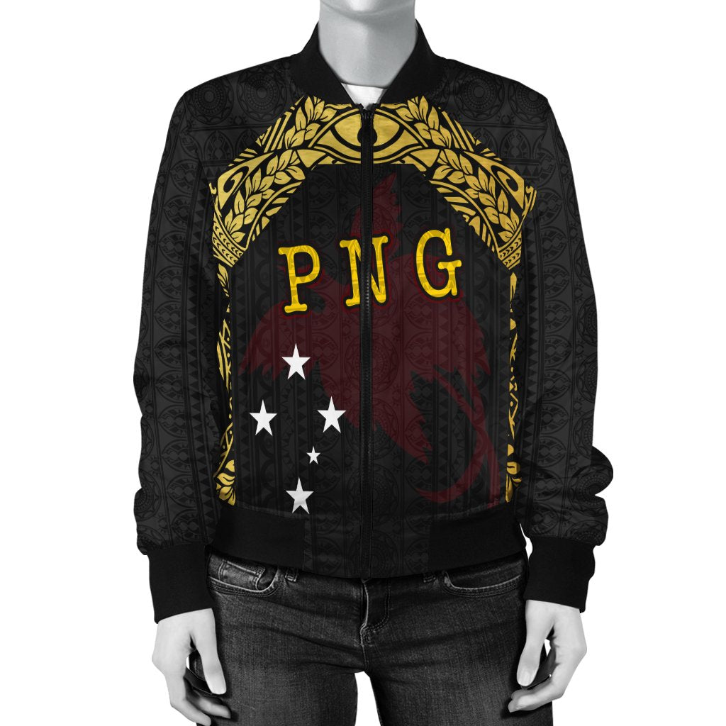 Papua New Guinea Women's Bomber Jacket - Erudite Eye Black Gold - Polynesian Pride
