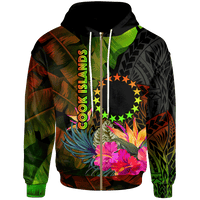 Cook Islands Polynesian Zip up Hoodie Hibiscus and Banana Leaves Unisex Reggae - Polynesian Pride