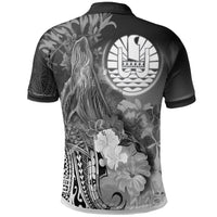 Tahiti Polo Shirt Humpback Whale with Tropical Flowers (White) - Polynesian Pride