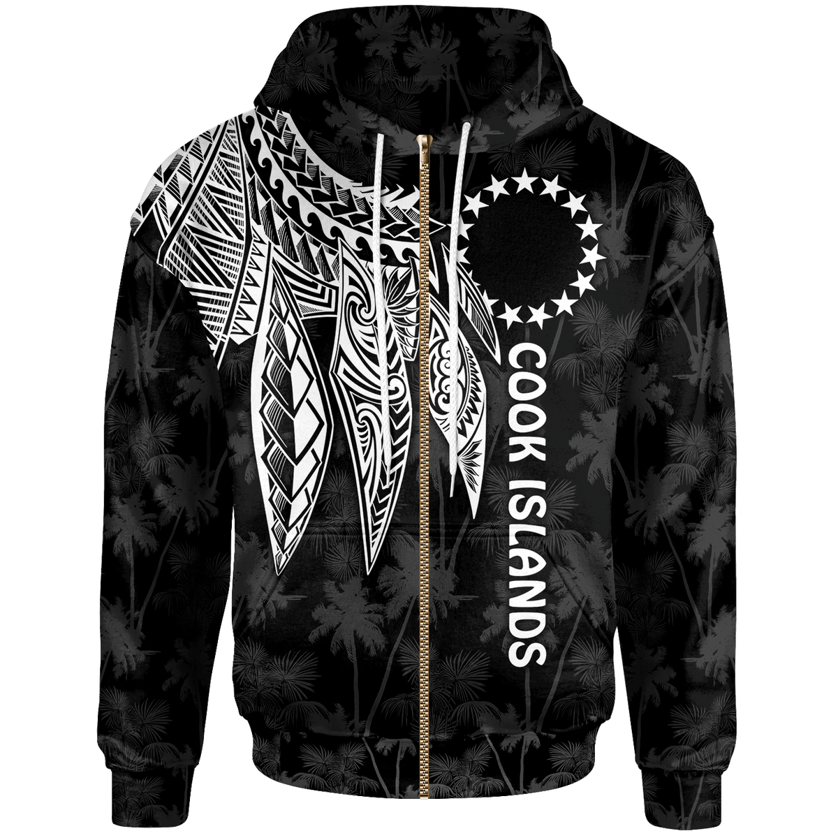Cook Islands Zip up Hoodie Polynesian Wings (White) Unisex White - Polynesian Pride