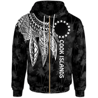 Cook Islands Zip up Hoodie Polynesian Wings (White) Unisex White - Polynesian Pride