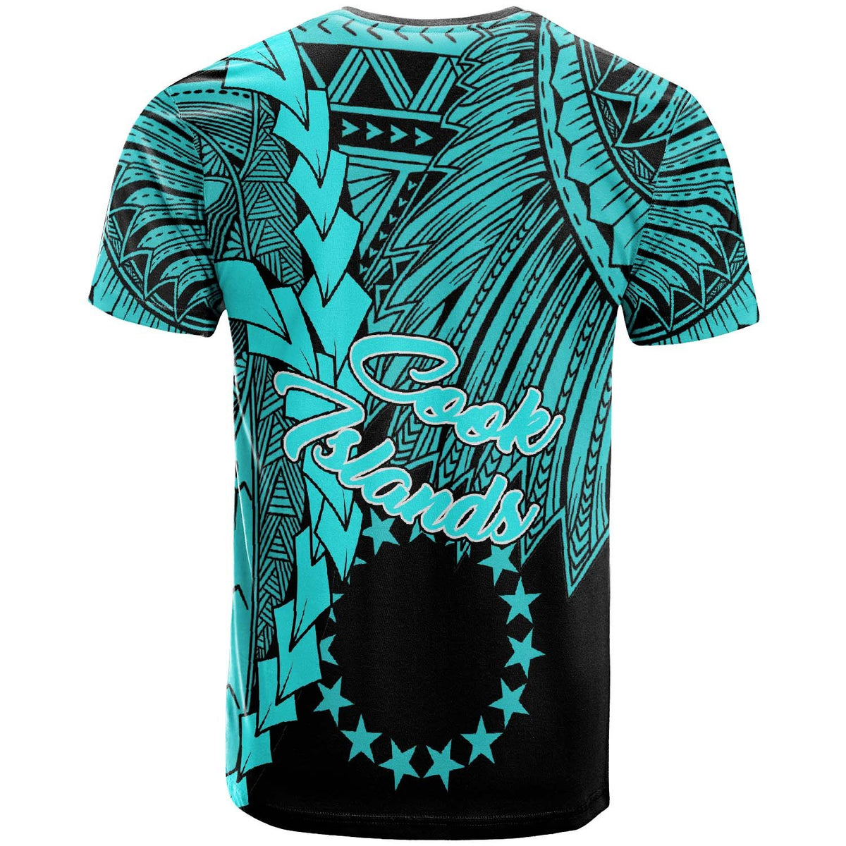 Cook Islands T Shirt Tribal Wave Tattoo Neon Blue - Polynesian Pride