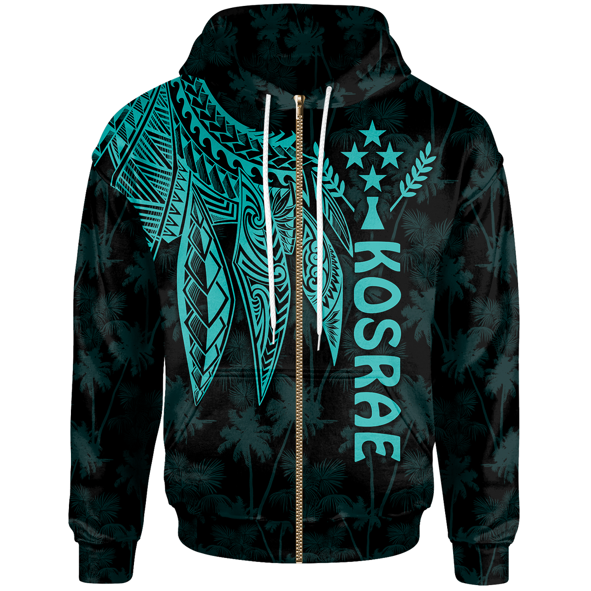 Kosrae Zip up Hoodie Polynesian Wings (Turquoise) Unisex Turquoise - Polynesian Pride