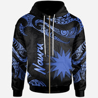 Nauru Polynesian Zip Hoodie Polynesian Tattoo Blue Version Unisex Blue - Polynesian Pride