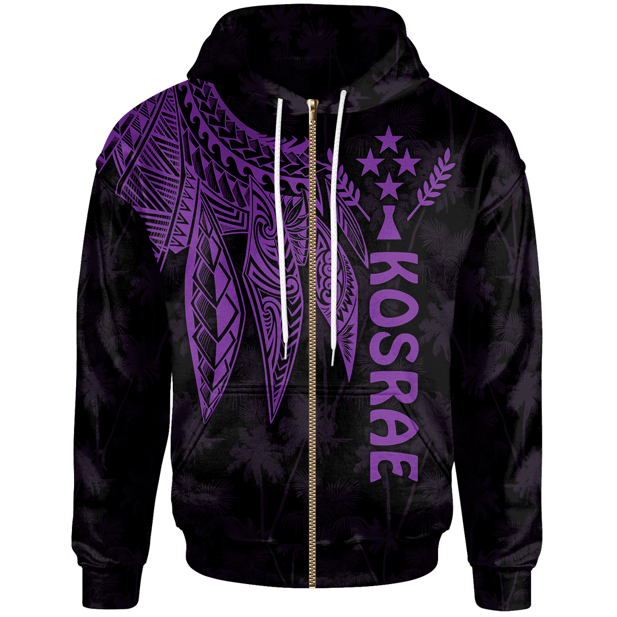 Kosrae Zip up Hoodie Polynesian Wings (Purple) Unisex Purple - Polynesian Pride