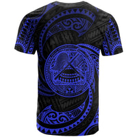 American Samoa Polynesian Custom T Shirt Blue Tribal Wave - Polynesian Pride