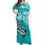 (Custom Personalised) Hawaii Off Shoulder Long Dress Polynesia Turquoise Sea Turtle Honu and Hammerhead Shark LT13 Women Turquoise - Polynesian Pride