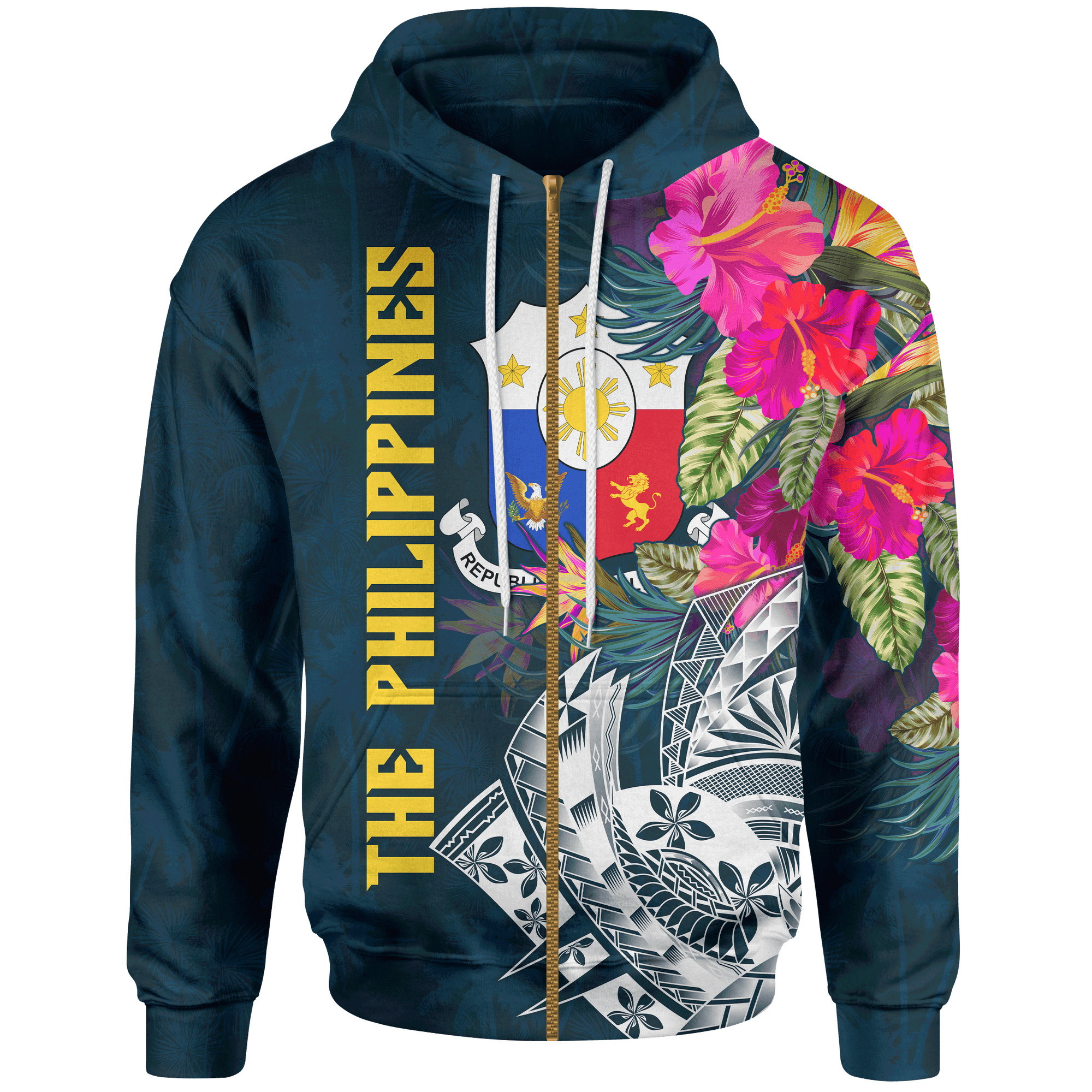 The Philippines Zip up Hoodie Summer Vibes Unisex Blue - Polynesian Pride