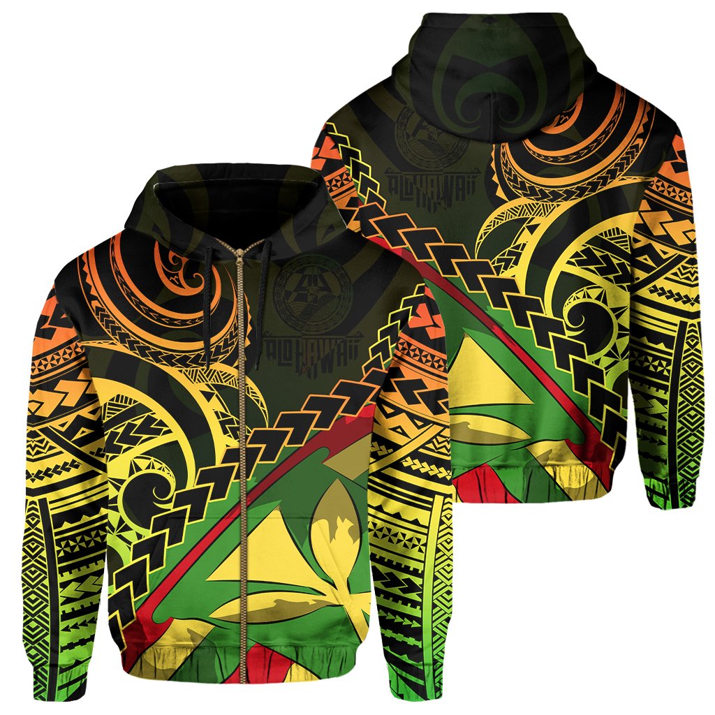 Polynesian Kakau Kanaka Maoli Hawaii Zip Hoodie Unisex Black - Polynesian Pride