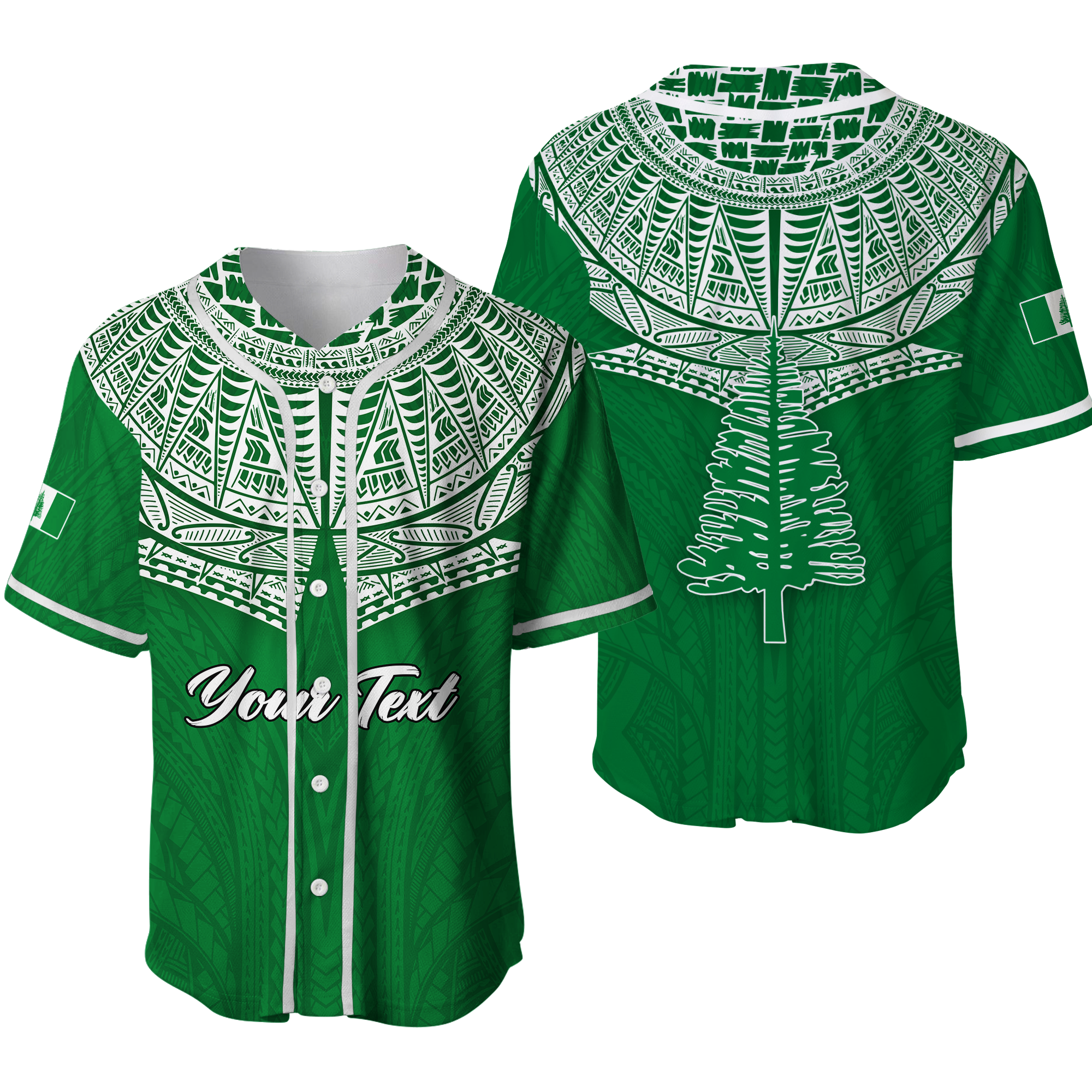 (Custom Personalised) Norfolk Islands Pine Tree Baseball Jersey - LT12 Green - Polynesian Pride