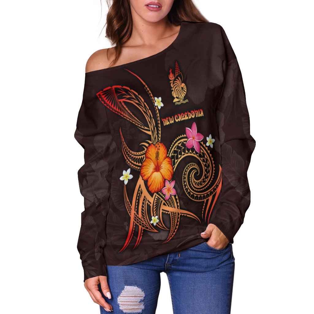 New Caledonia Polynesian Off Shoulder Sweater - Legend of New Caledonia (Red) - Polynesian Pride