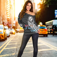 Fiji Rugby Bati Tapa Pattern Women Off Shoulder Sweater - LT2 - Polynesian Pride