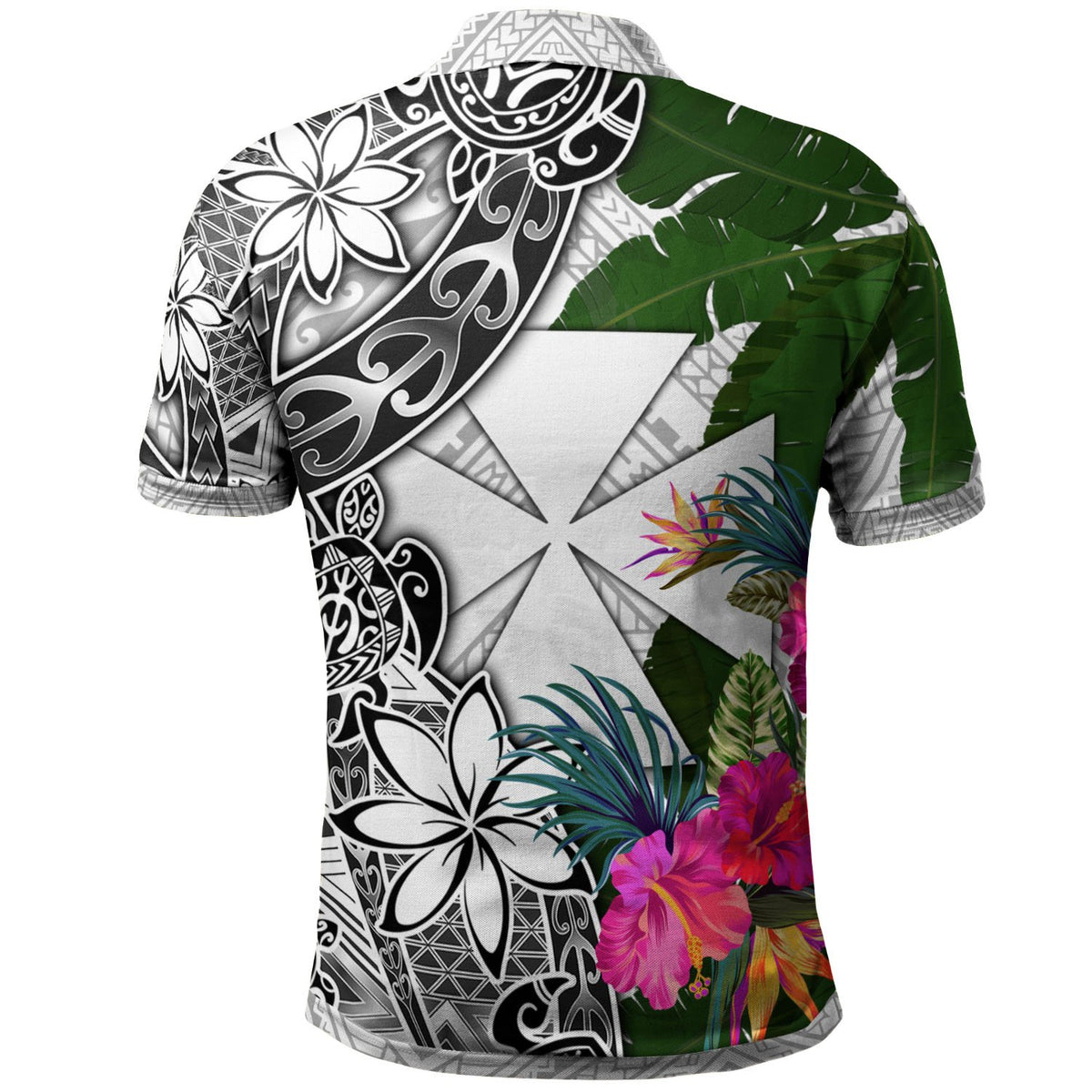 Wallis and Futuna Custom Polo Shirt White Turtle Plumeria Banana Leaf - Polynesian Pride