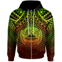Polynesian American Samoa Zip up Hoodie Reggae Vintage Polynesian Patterns Unisex Reggae - Polynesian Pride