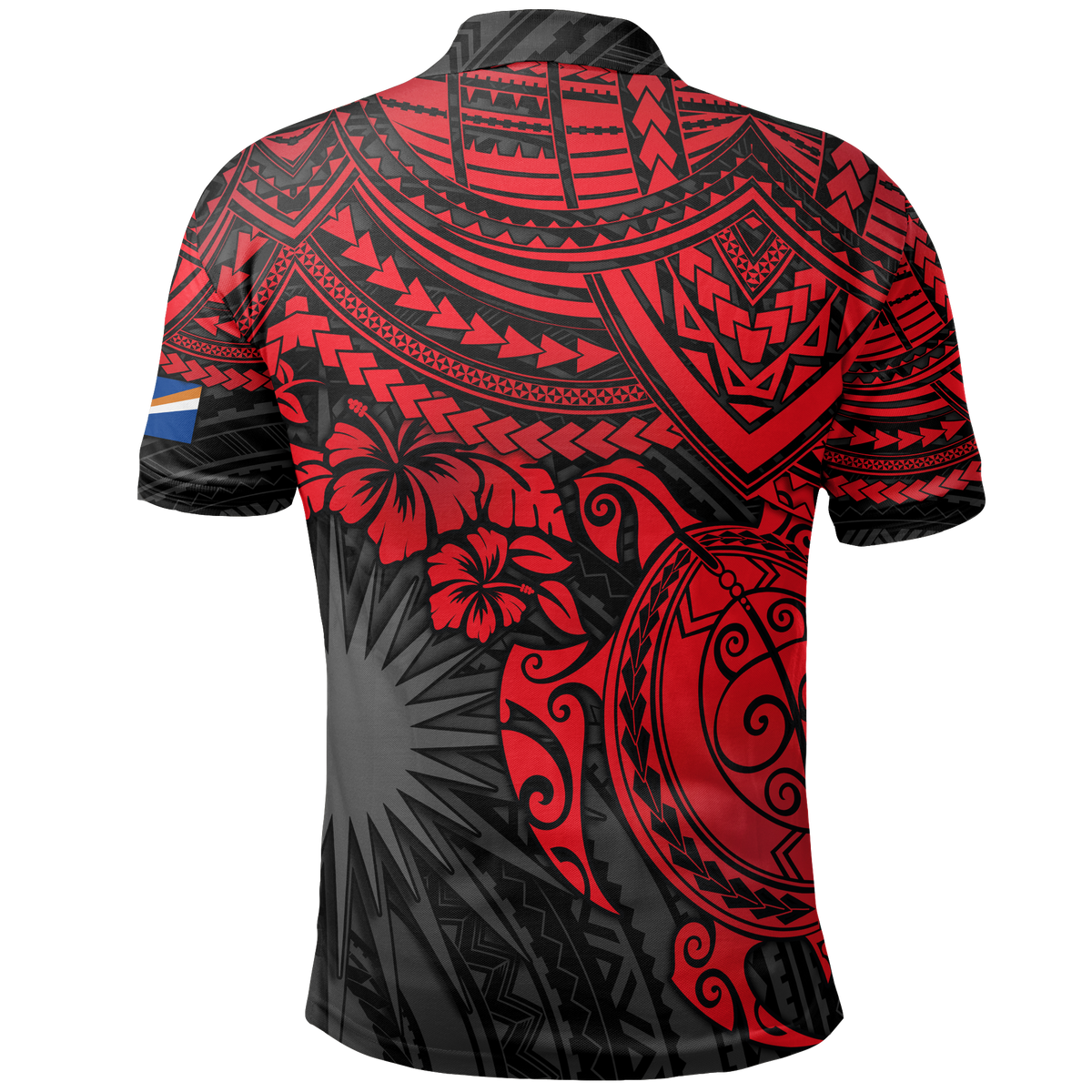Marshall Islands Polo Shirt Marshall Islands FLag Red Turtle Hibiscus - Polynesian Pride