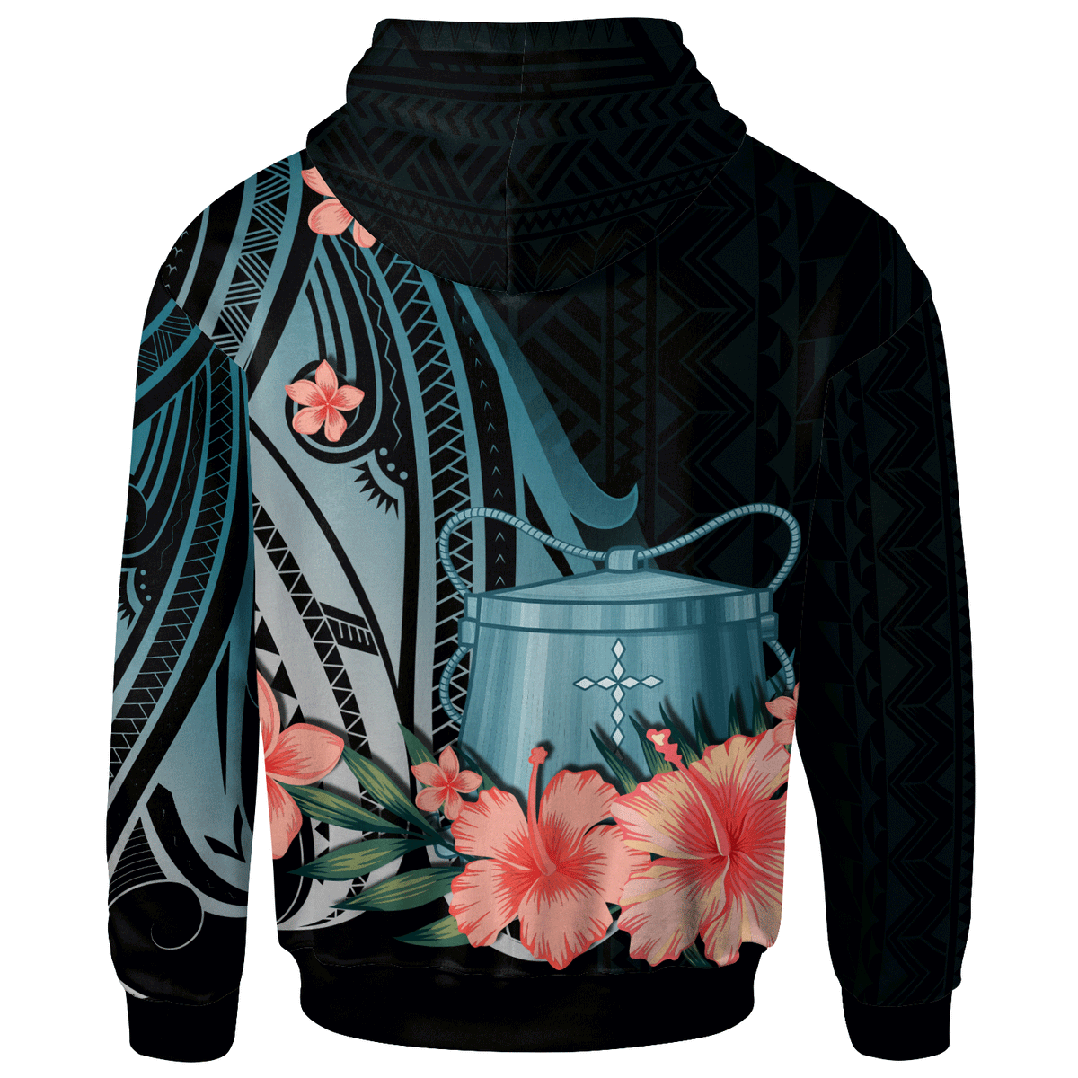 Tokelau Zip Hoodie Turquoise Polynesian Hibiscus Pattern Style - Polynesian Pride