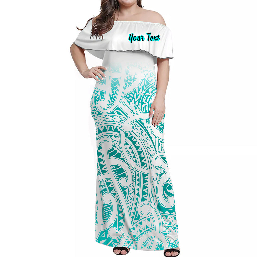 (Custom Personalised) New Zealand Off Shoulder Long Dress NZ Maori Turquoise LT13 Women Turquoise - Polynesian Pride