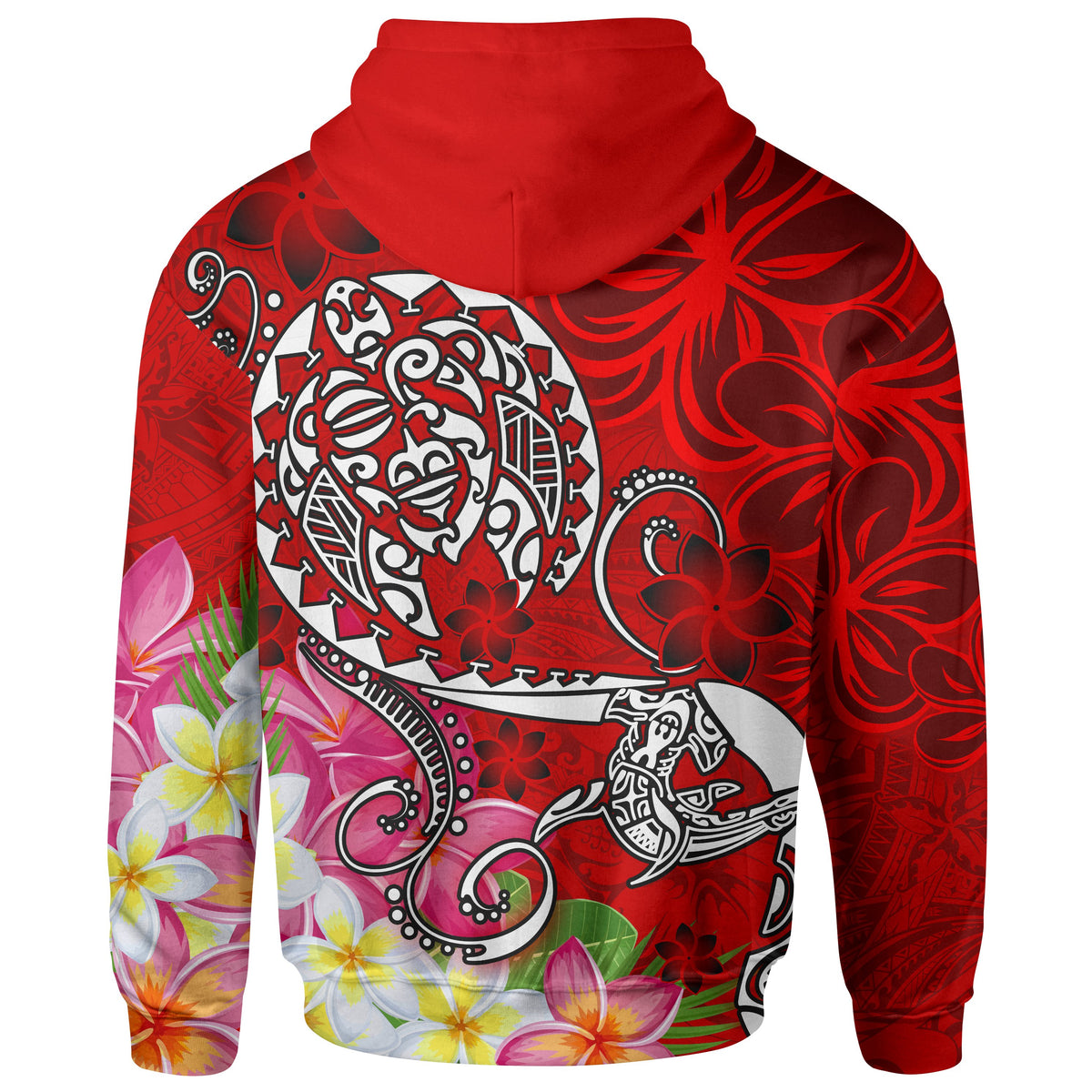 Polynesian Hoodie Turtle Plumeria Red Color - Polynesian Pride
