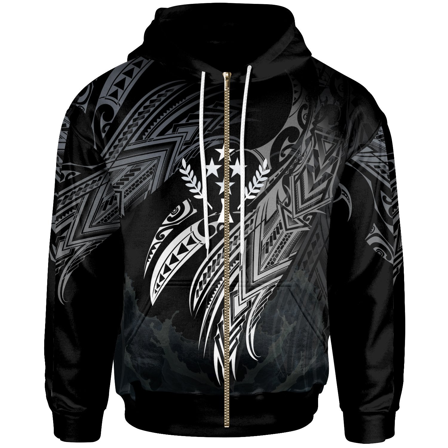 Kosrae Polynesian Zip Hoodie Legend White Version Unisex Black - Polynesian Pride