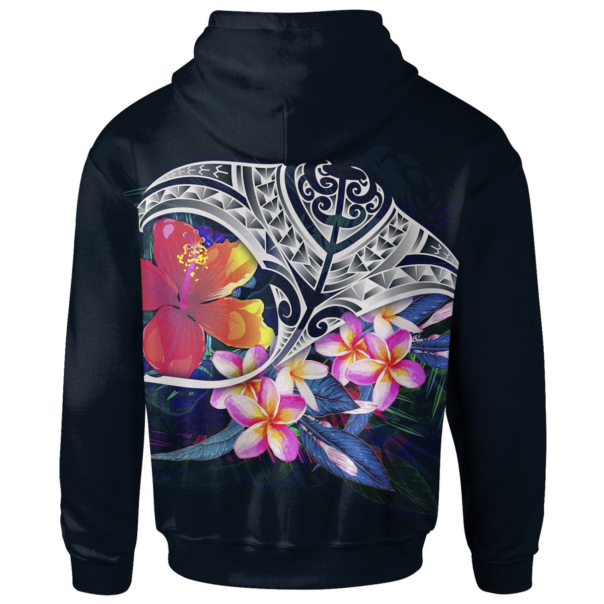 Polynesian Zip up Hoodie Manta Ray and Hibiscus - Polynesian Pride