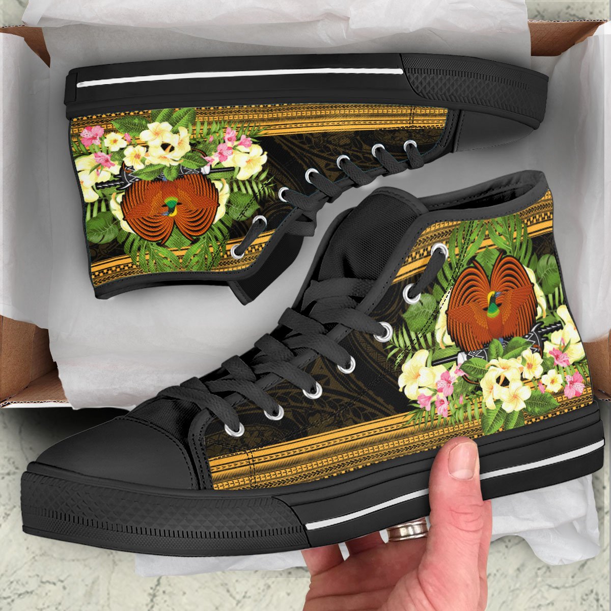 Papua New Guinea High Top Shoes - Polynesian Gold Patterns Collection - Polynesian Pride
