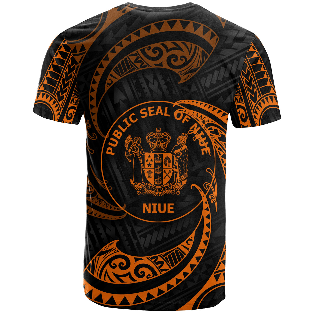 Niue Polynesian Custom T Shirt Orange Tribal Wave - Polynesian Pride