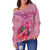 Northern Mariana Islands Polynesian Women's Off Shoulder Sweater - Floral With Seal Pink - Polynesian Pride