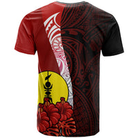 New Caledonia Polynesian Custom T Shirt Coat Of Arm With Hibiscus - Polynesian Pride