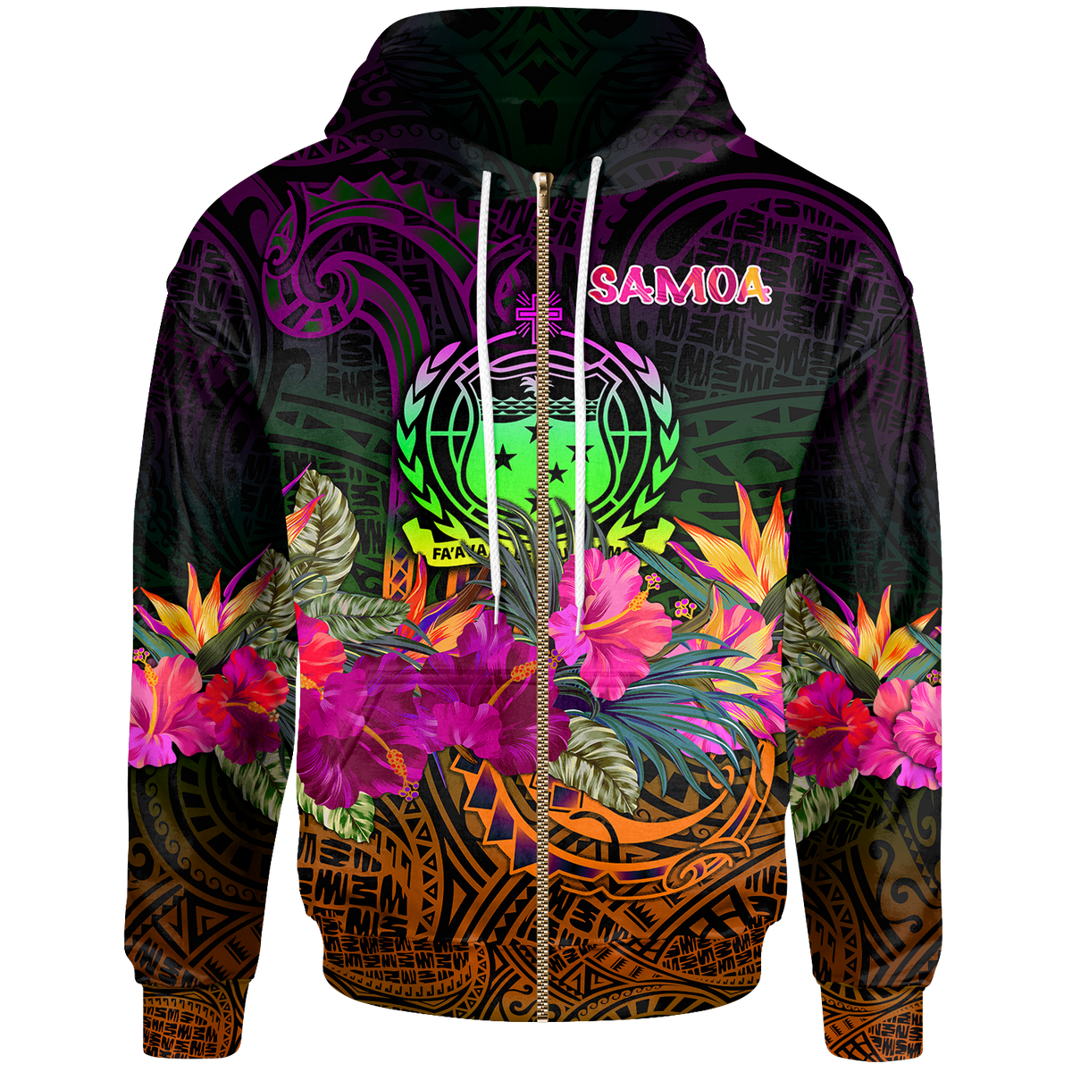 Samoa Zip up Hoodie Summer Hibiscus Unisex Reggae - Polynesian Pride