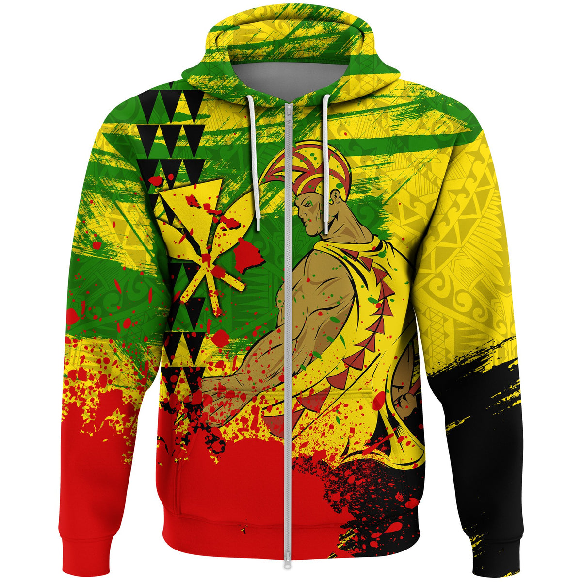 Hawaii Reggae Kanaka Maoli Warrior Spearhead Zip Hoodie - Polynesian Pride