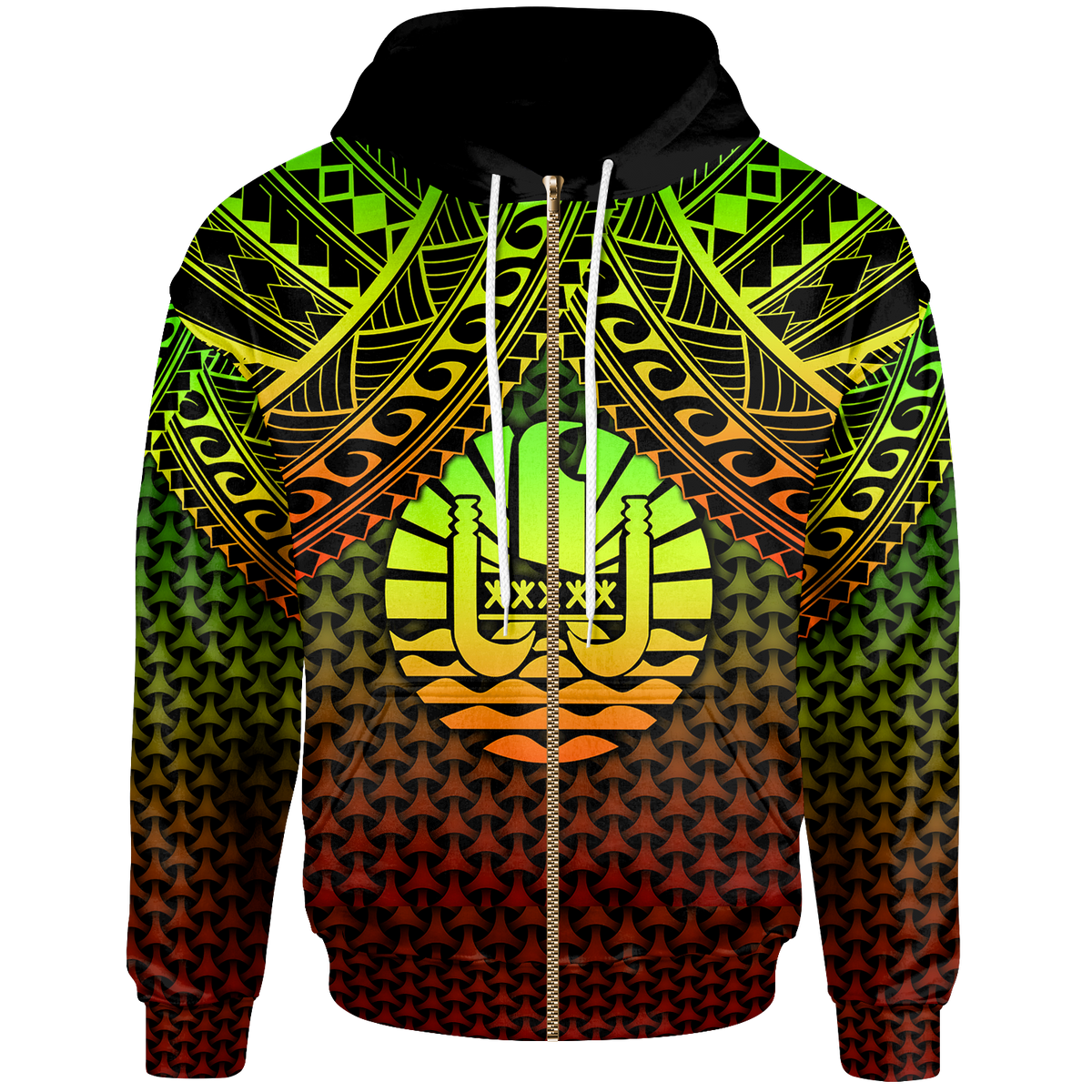 Polynesian Tahiti Custom Zip up Hoodie Reggae Vintage Polynesian Patterns Unisex Reggae - Polynesian Pride