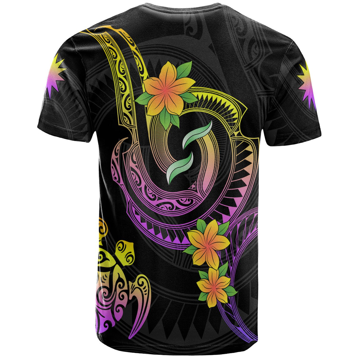 Nauru Custom T Shirt Plumeria Flowers with Spiral Patterns - Polynesian Pride
