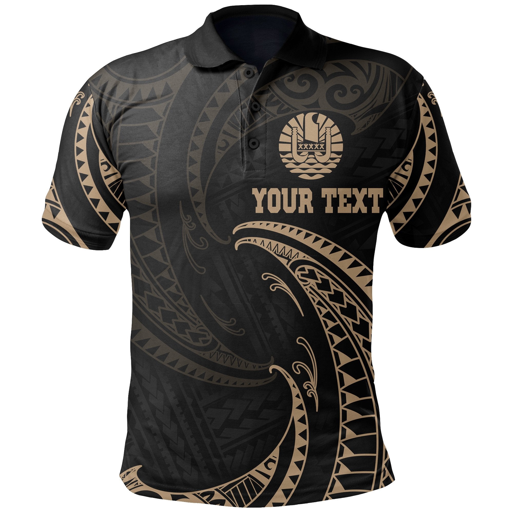 Tahiti Polynesian Custom Polo Shirt Gold Tribal Wave Unisex Gold - Polynesian Pride