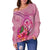 Hawaii Polynesian Women's Off Shoulder Sweater - Floral With Seal Pink - Polynesian Pride