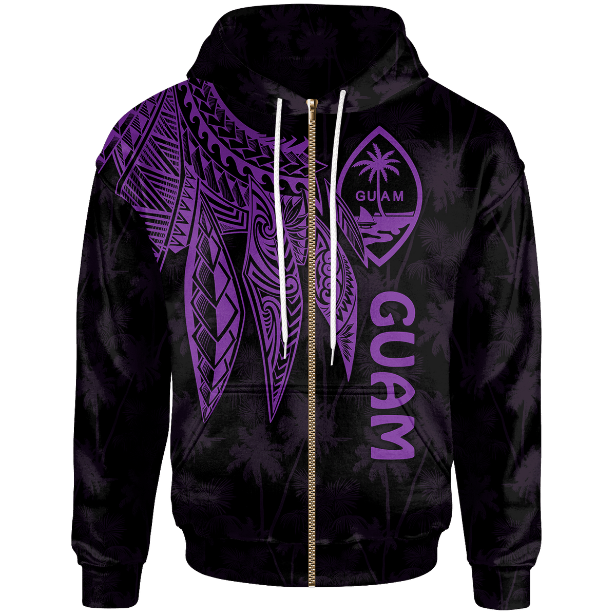 Guam Zip up Hoodie Polynesian Wings (Purple) Unisex Purple - Polynesian Pride