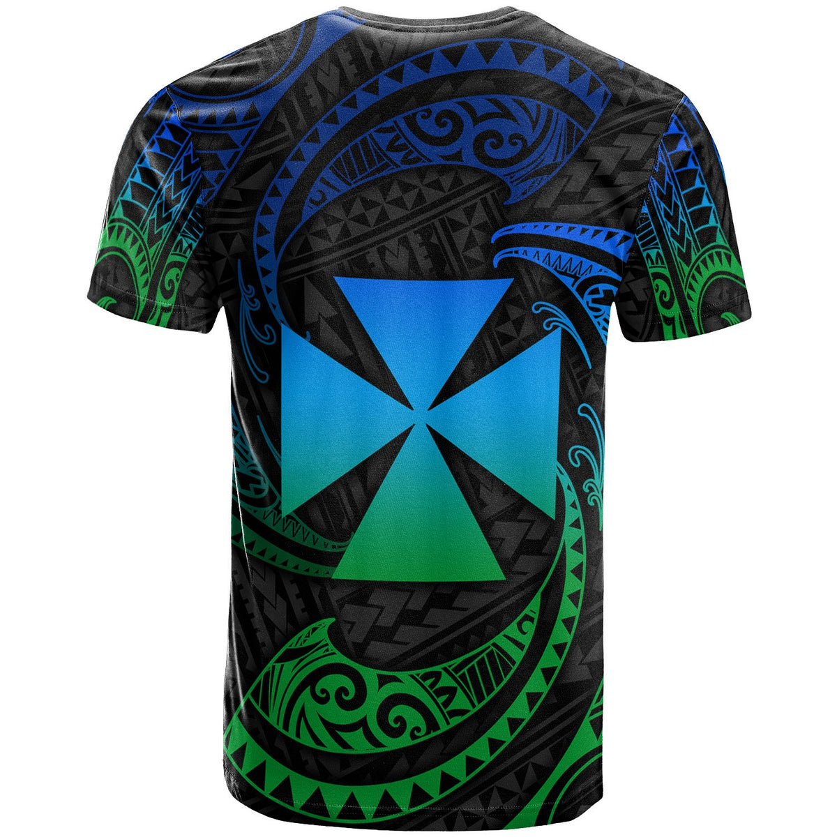 Wallis and Futuna Polynesian T Shirt Blue Tribal Wave Ver.02 - Polynesian Pride