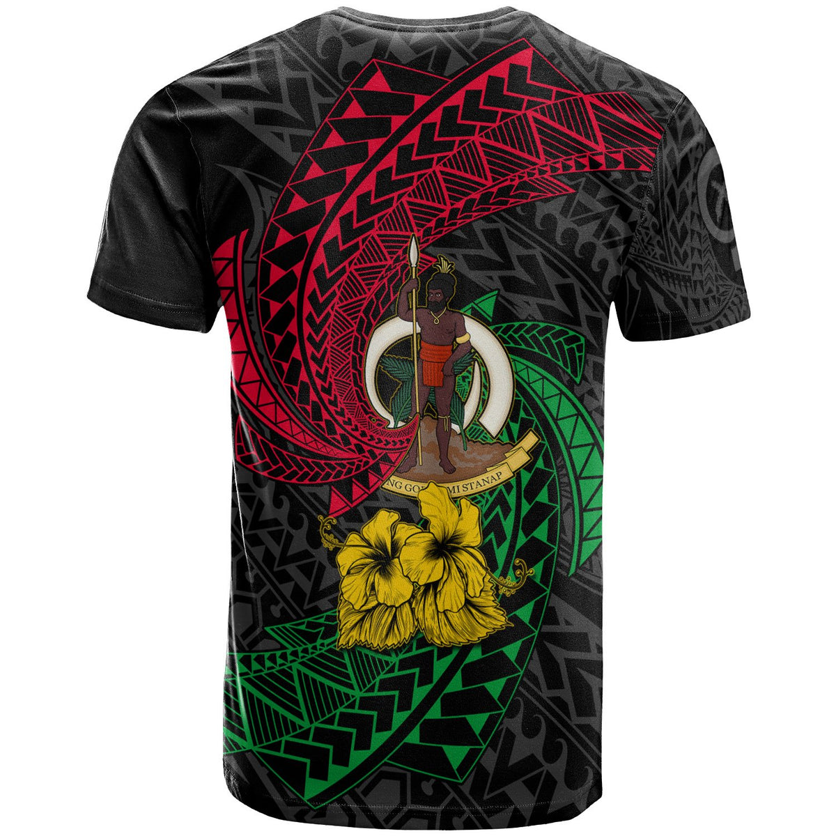 Vanuatu T Shirt Flag Spiral Pattern Hibiscus - Polynesian Pride