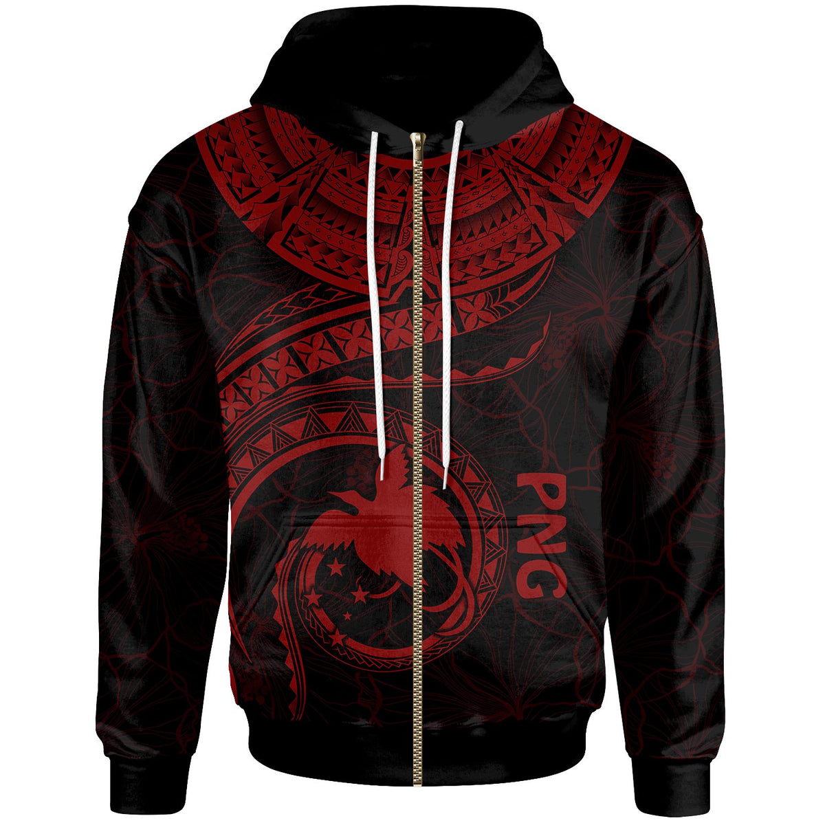 Papua New Guinea Polynesian Zip up Hoodie Papua New Guinea Waves (Red) Unisex Red - Polynesian Pride