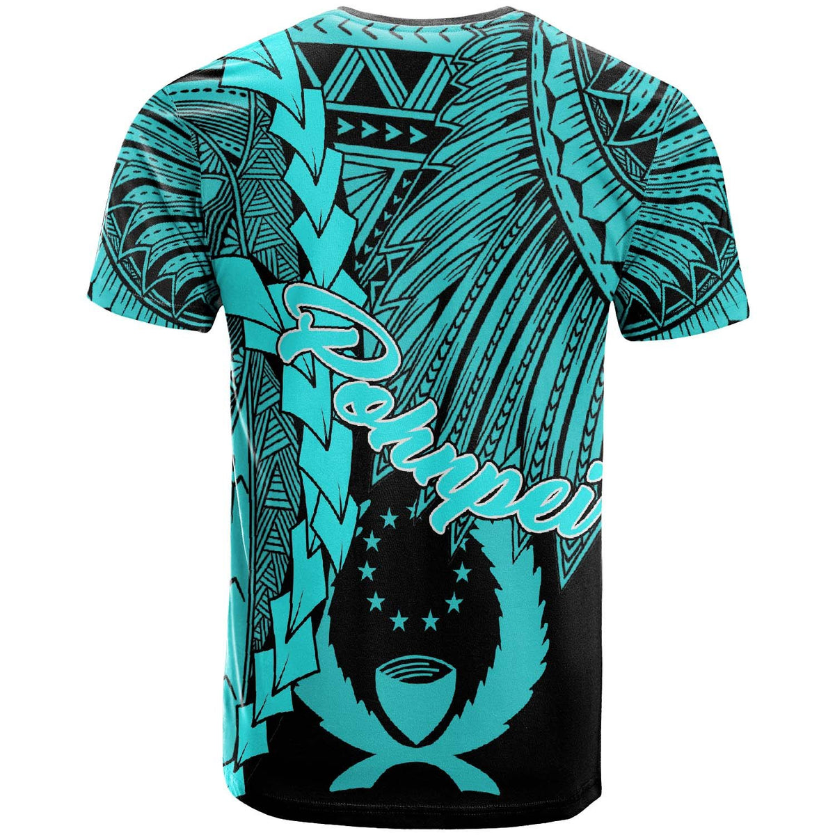 Pohnpei Micronesia T Shirt Tribal Wave Tattoo Neon Blue - Polynesian Pride