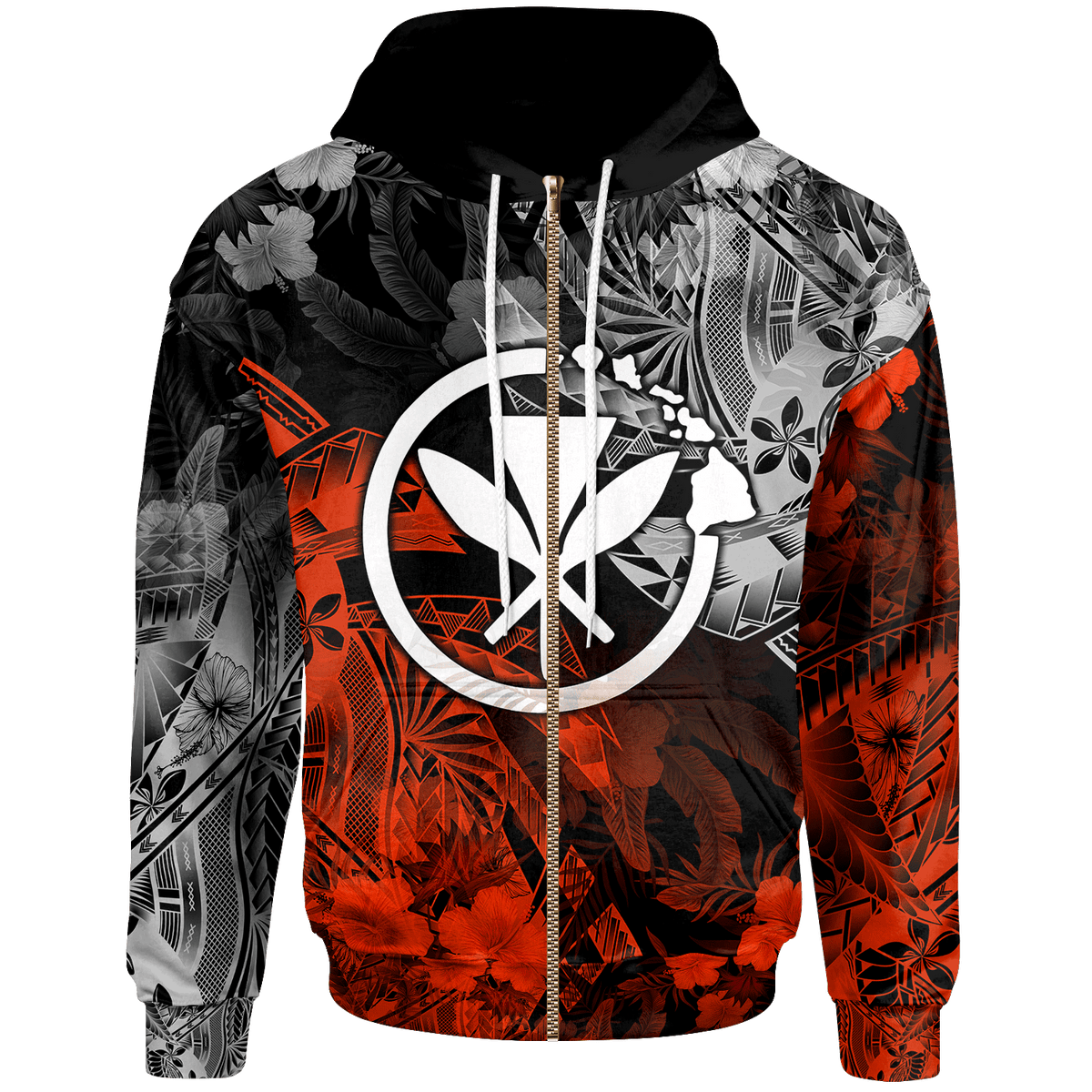 Polynesian Hawaii Kanaka Maoli Zip up Hoodie Vintage Polynesian Style Unisex Red - Polynesian Pride