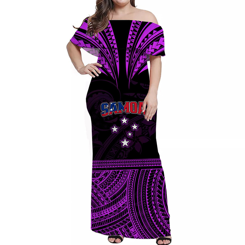 (Custom Personalised) Samoa Tatau Off Shoulder Long Dress Purple Polynesian Proud Samoan LT13 Women Purple - Polynesian Pride