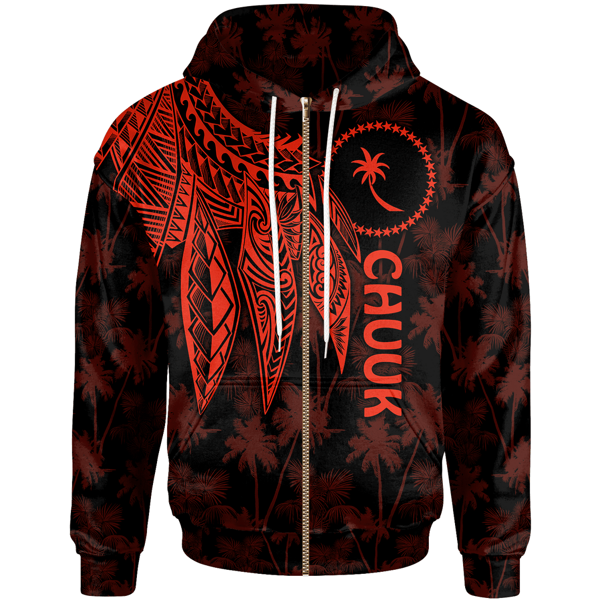 Chuuk Zip up Hoodie Polynesian Wings (Red) Unisex Red - Polynesian Pride