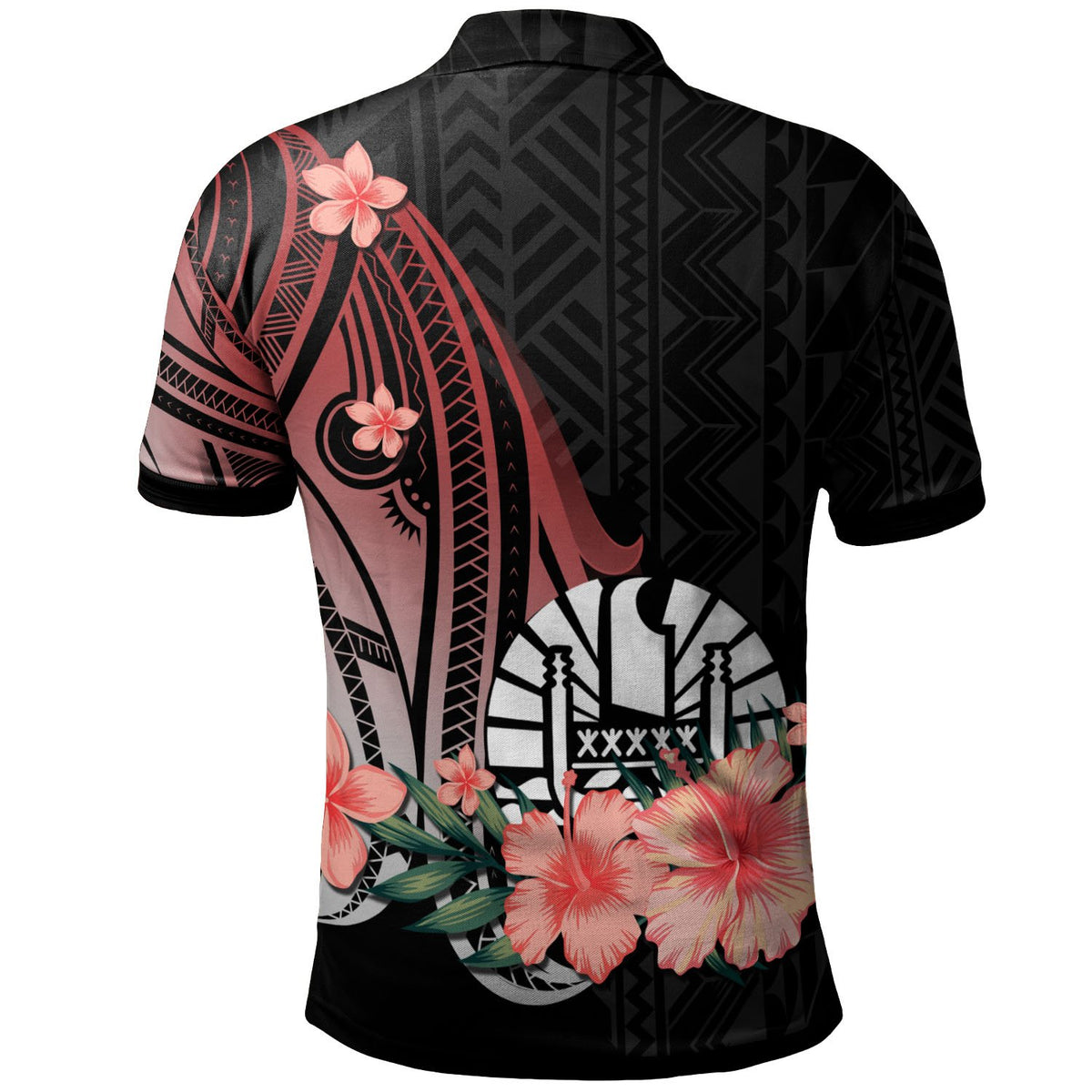 Tahiti Custom Polo Shirt Red Polynesian Hibiscus Pattern Style - Polynesian Pride