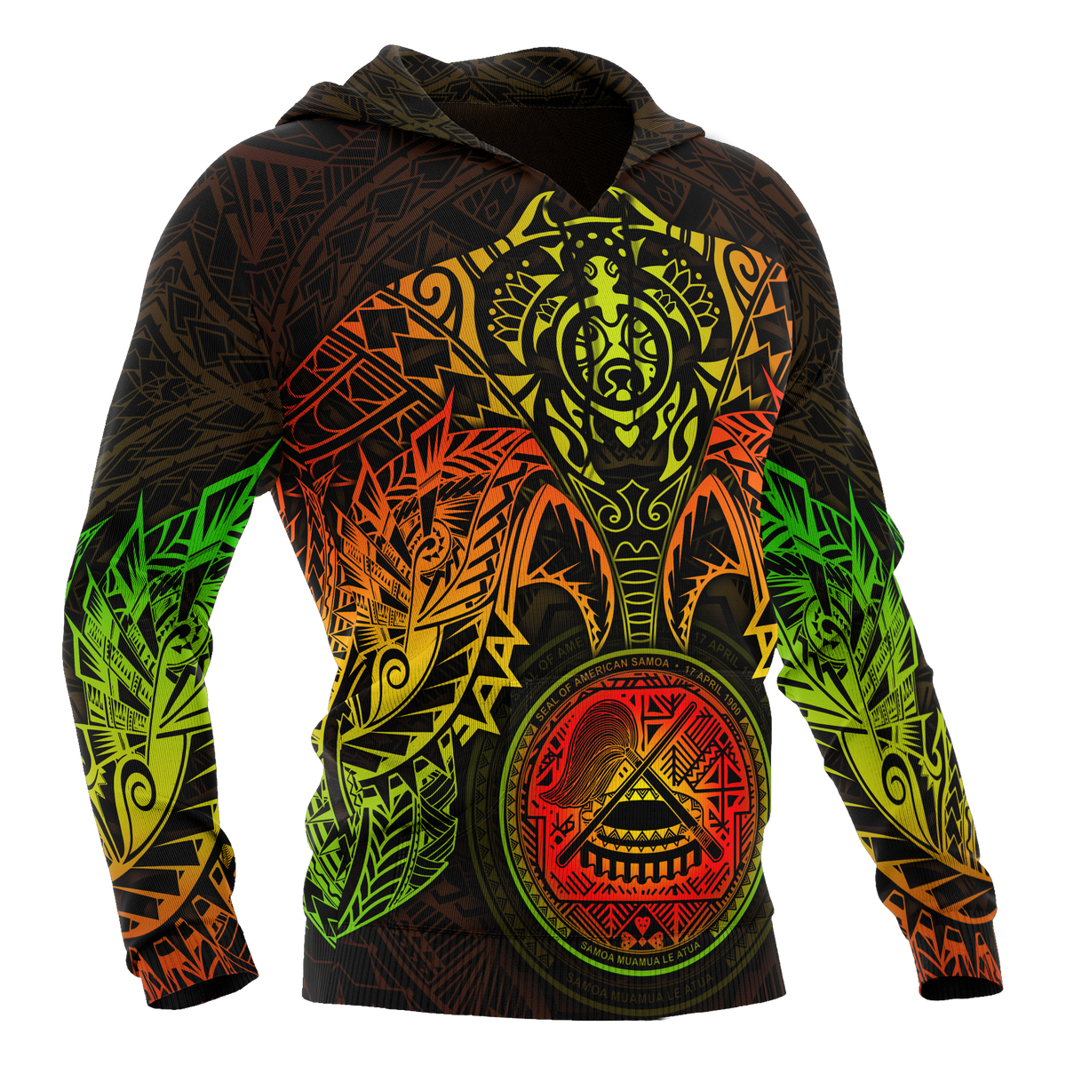 American Samoa Polynesian Hoodie Reggae Turtle Manta Ray - Polynesian Pride