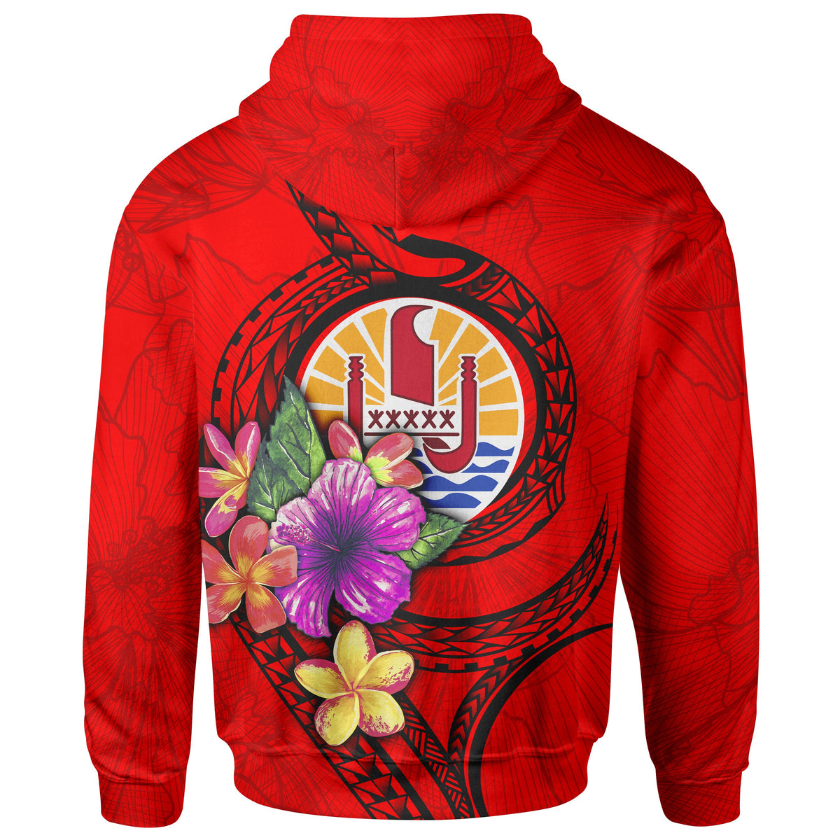 Tahiti Polynesian Hoodie Floral With Seal Red - Polynesian Pride