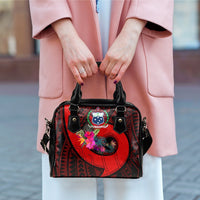 Samoa Shoulder Handbag - Polynesian Hook And Hibiscus (Red) - Polynesian Pride