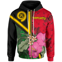 Vanuatu Zip up Hoodie Vanuatu Flag with Hibiscus Unisex Red - Polynesian Pride