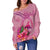 Tokelau Polynesian Women's Off Shoulder Sweater - Floral With Seal Pink - Polynesian Pride