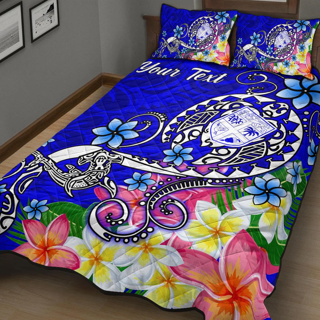 Fiji Custom Personalised Quilt Bed Set - Turtle Plumeria (Blue) - Polynesian Pride